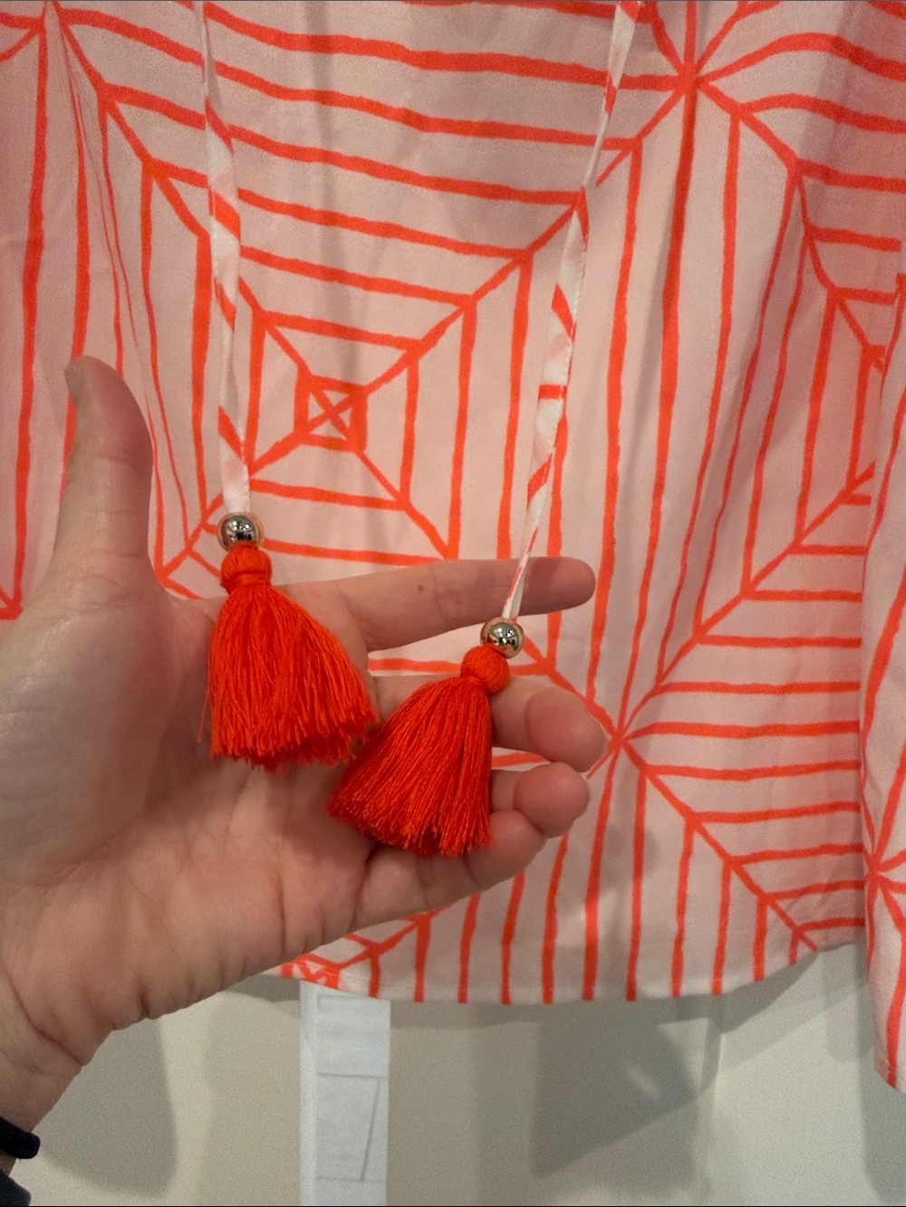 Vineyard Vines Coral & White Tassel Ruffle Tank Top - Picture 3 of 4
